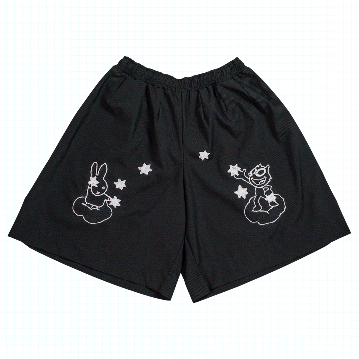 Hand Embroidered Micro Stripe Denim Pleated Box Shorts