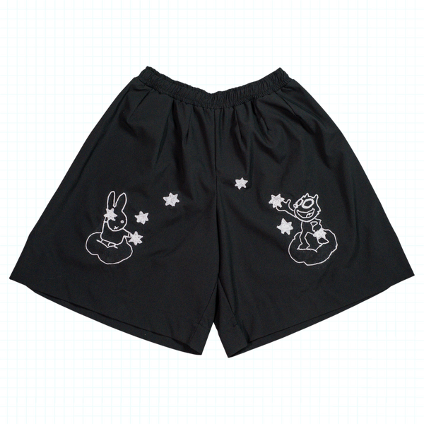 Hand Embroidered Micro Stripe Denim Pleated Box Shorts