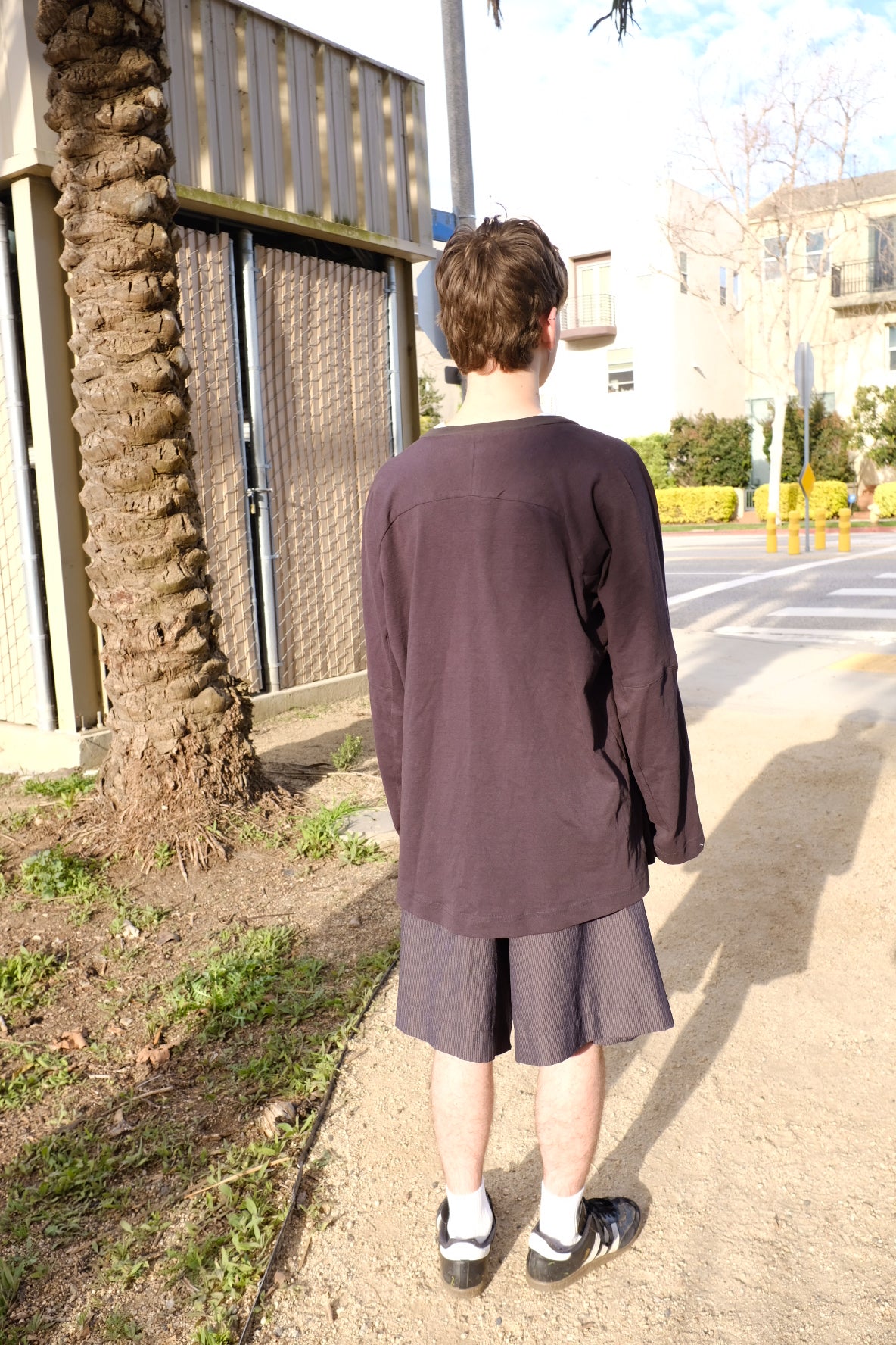 Hand Embroidered Micro Stripe Denim Pleated Box Shorts