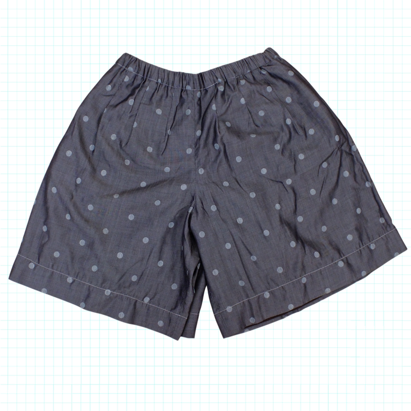 Shadow Dot Denim Pleated Reversible Box Shorts
